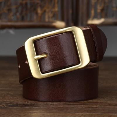 3.8CM Italský Vintage Hovězí Useň Vrchní Vrstvy S Kolíčkovou Sponou - Pánský Ležérní Pasový Doplněk z Pravé Kůže