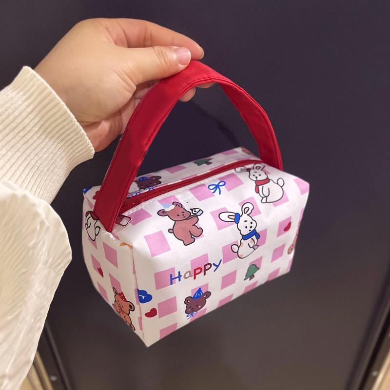 Cute Pink White Rabbit Handbag Cosmetic Bags Women Large Capacity Portable Travel Toiletry Storage Bags Makeup Pouch Girly Gifts