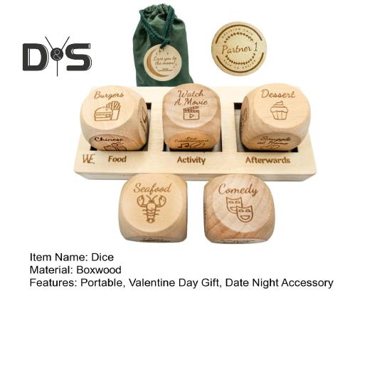 1 Set Entscheidungswürfel für Paare, 5 Holzwürfel und Brettset, Date-Night-Würfel, Essenswürfel für Valentinstag, Brautparty, Junggesellinnenabschied, Hochzeitsgeschenk