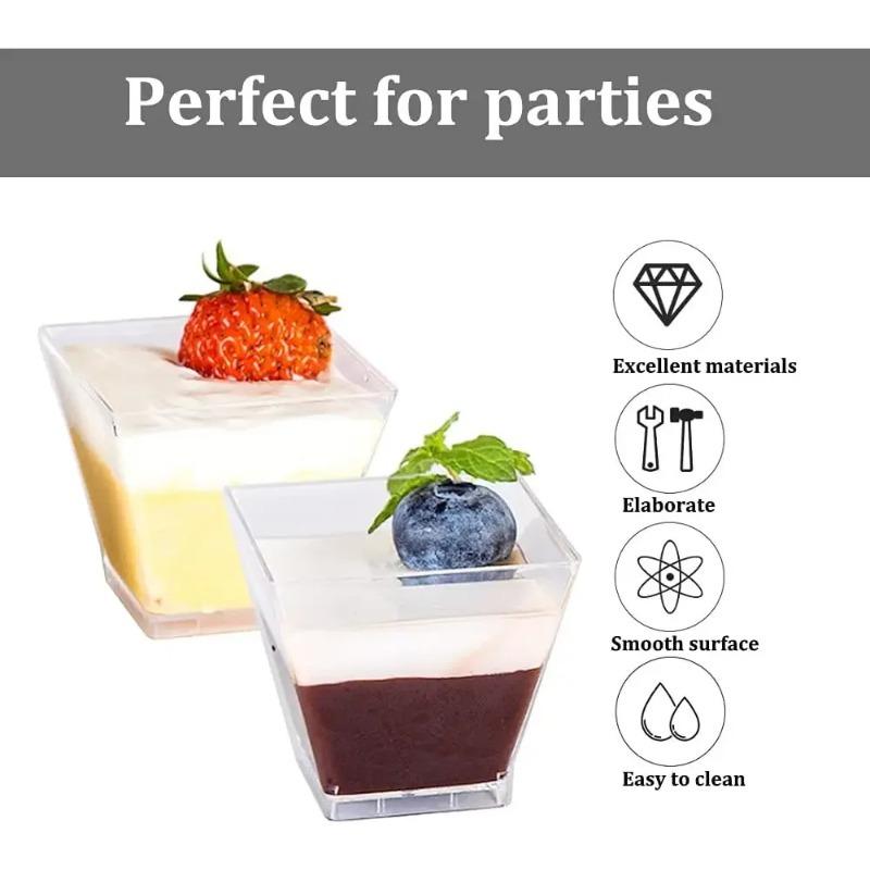 2/4/5OZ Square Dessert Cups Plastic Mini Bowls for Layered Cakes Yogurt Pudding Appetizers Disposable Party Favor Serving Set