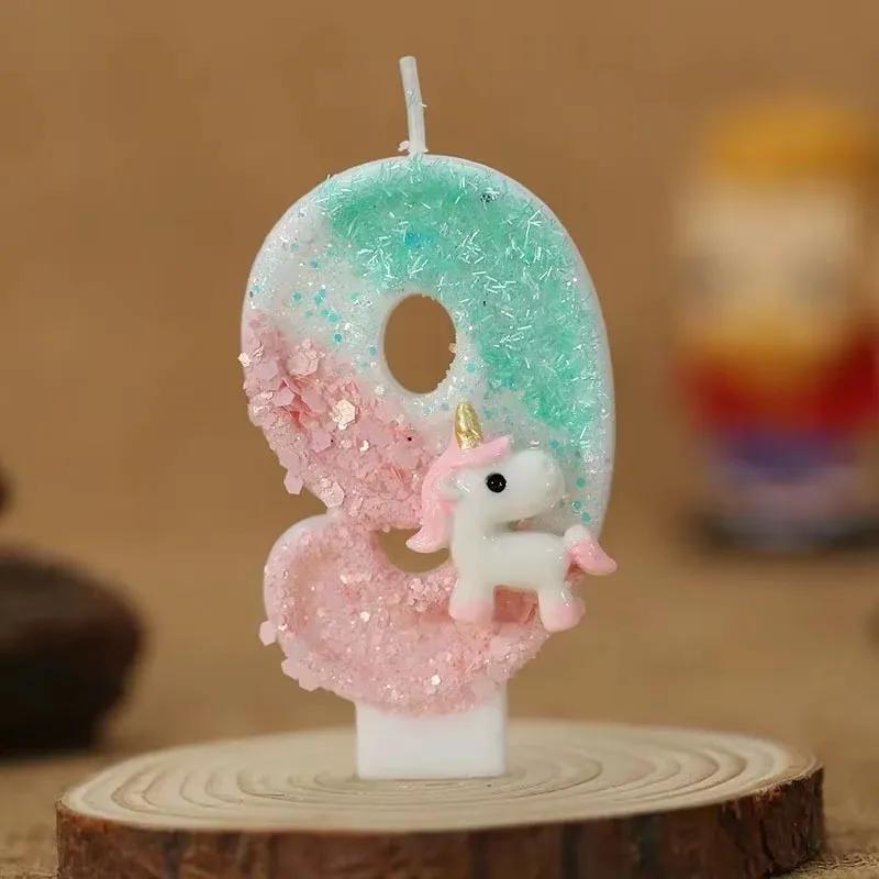 3D Number Birthday Candle Pink Glitter Unicorn Cake Decorating Party Anniversary Cake Decor for Cake Children's Birthday Candle
