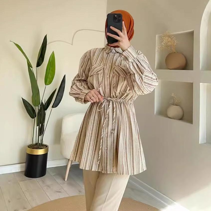 2024 Autumn Women's Color Block Stripe Casual Versatile Shirt