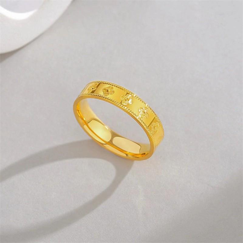Women's Gold Starry Crushed Ice Ring - Thin Plain Band
