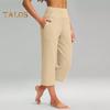 Women Yoga Pants Elastic High Waist Loose Leg Cropped Trousers with Pockets Sporty Casual Style Pants