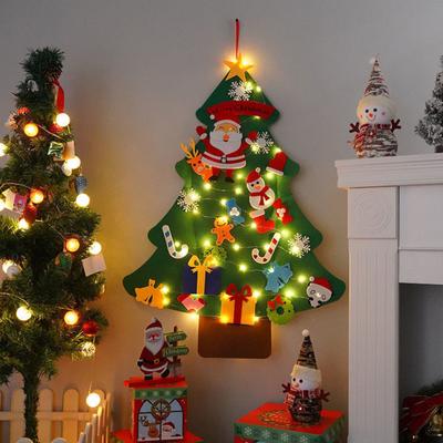 Árvore de Natal de Feltro DIY com Luzes LED de 5m 90cm de Altura Decoração de Pendurar na Parede com Enfeites Removíveis Atividade Montessori de Feriado para Crianças e Casa