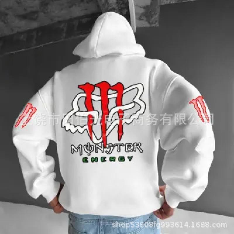 Mens Hooded Sweatshirt With Demon Print Loose Fit Warm Winter Casual Streetwear