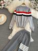 Jaro Podzim Ženy Pletený svetr Pruhované tepláky Módní Kreslený Psí výšivka Pulovr Topy a délka ke kotníkům Dvoudílná sada kalhot