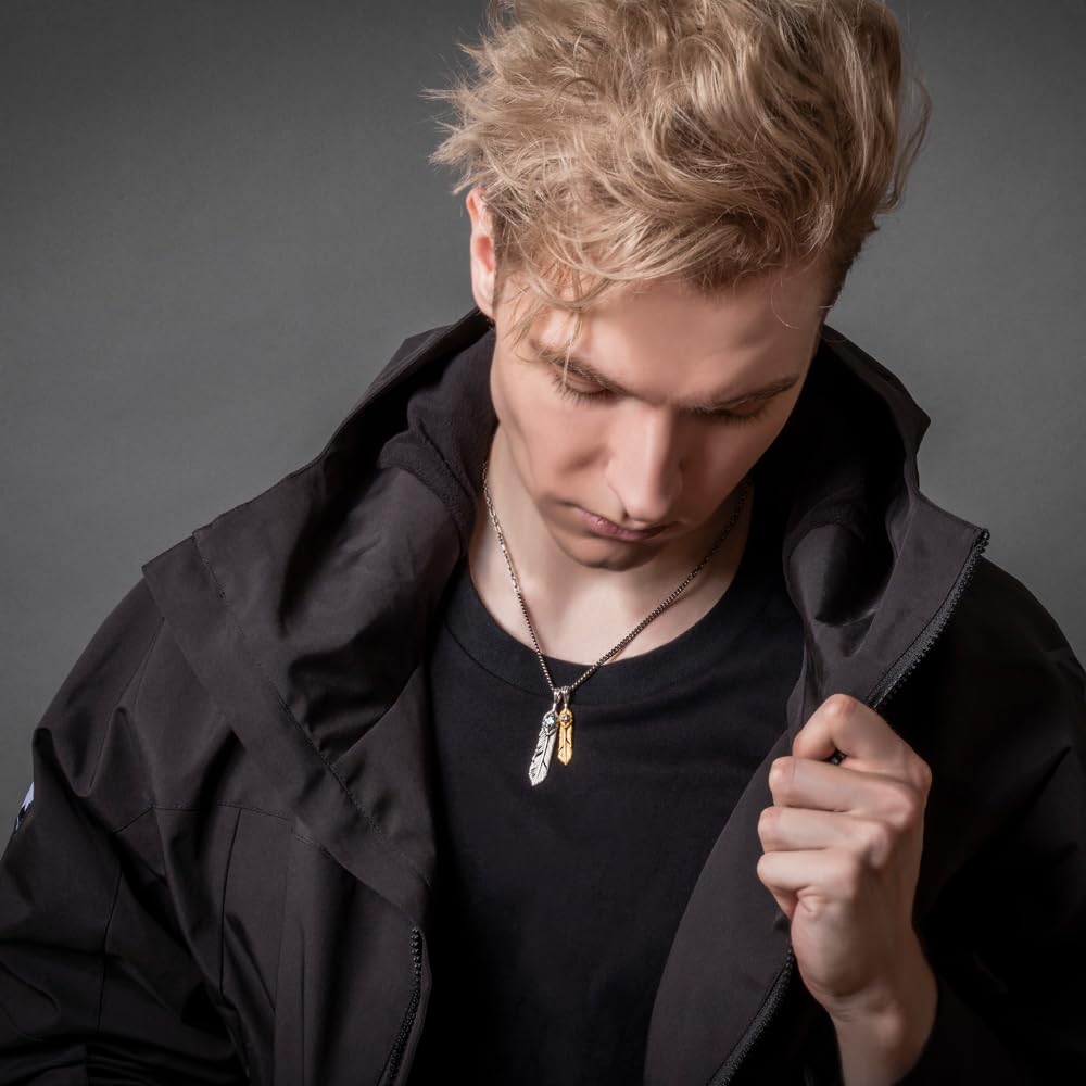 Artemis Classic Phoenix Double Feather Pendant with 50cm Multi-Design Chain (ACP0375) - Men's Silver Accessory, Brand Name Jewelry, 925 Sterling