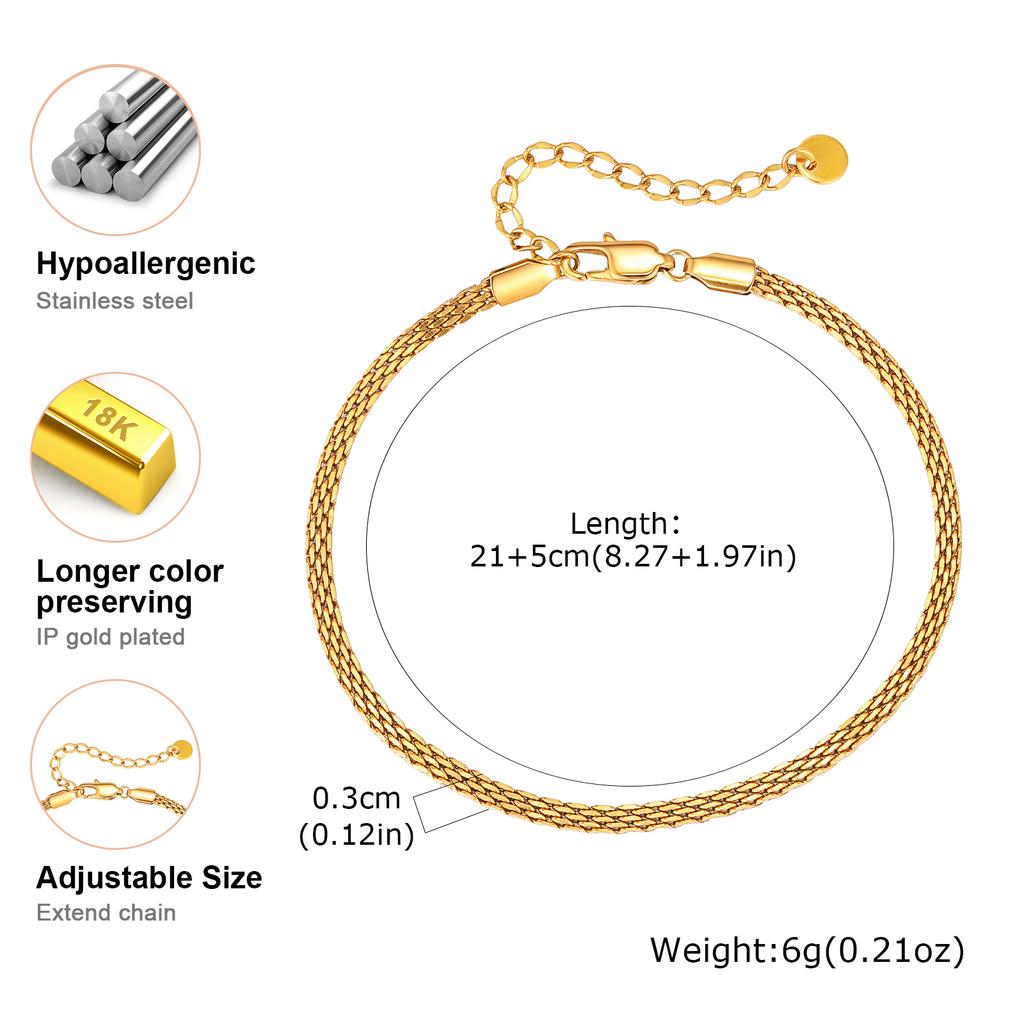 Stainless Steel Mesh Strap Anklet for Women,Gold Color Chain Anklets,Fashion Foot Leg Bracelet Jewelry Gift