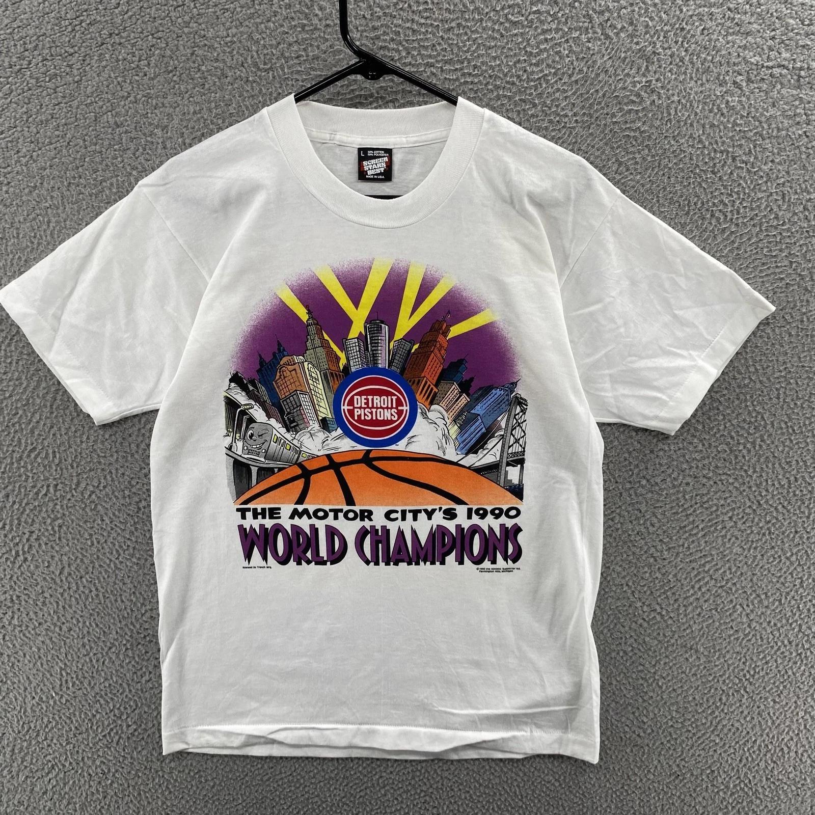 Vintage Detroit Pistons Shirt Mens Large White NBA Basketball 1990 Champions 90s 2XL