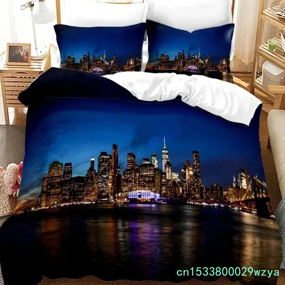 3D Print New York City Nachtzicht Beddengoed Set Dekbedovertrek Bedset Dekbedovertrek Kussensloop Dekbed King Queen Size Jongens Volwassene