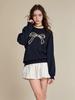 Women's 3D Beaded Bow Round Neck Sweatshirt - Loose Fit, Spring 2025 Collection