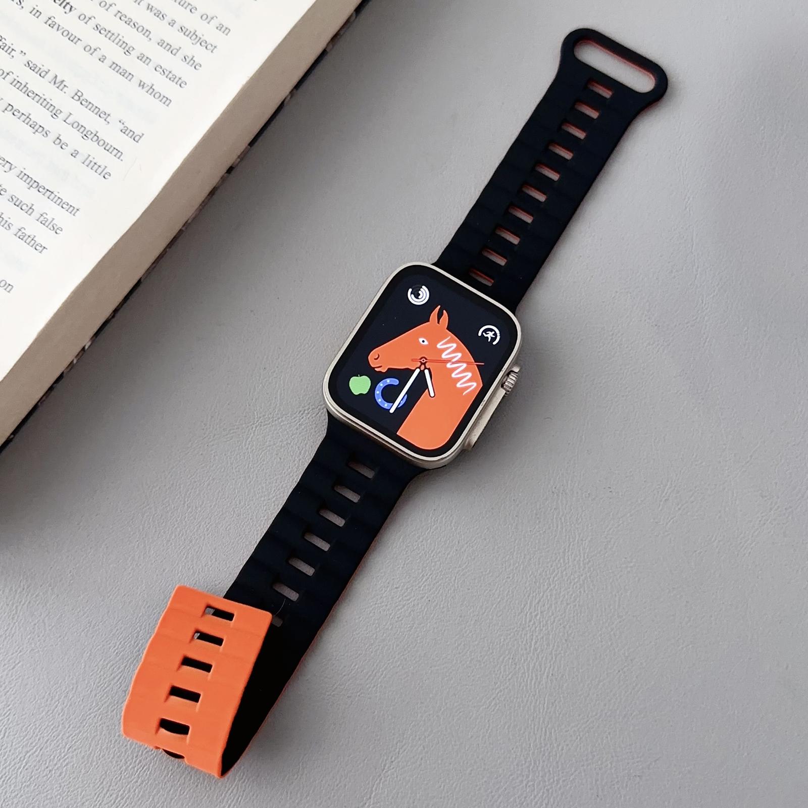 

For Apple Watch Series 10 46mm/Ultra 2 Ultra 49mm/Series 9 8 7 45mm/6 5 4 SE (2023) SE (2022) SE 44mm/3 2 1 42mm Bands Magnetic Watch Strap Black Orange