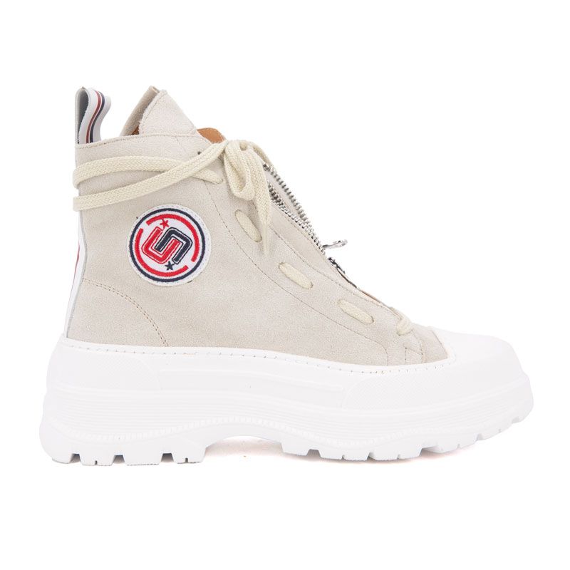 Women's White Leather High-top Sneakers with Thick Sole ICECOOL SAINT TROPEZ