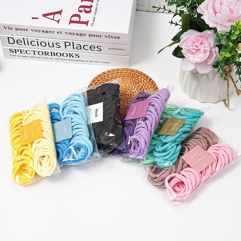 50Pieces Set of Dual Color Four Season High Elastic Seamless Hair Rope Simple and Durable Fashionable Leather Band Soft Knitt