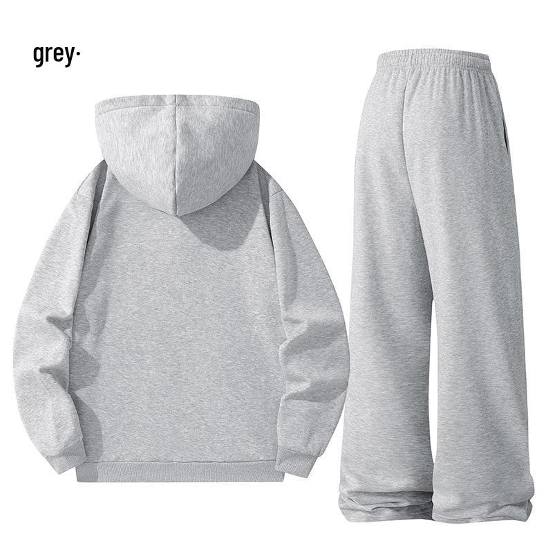 Unisex Casual Velvet Hoodie & Sweatpants Set - Solid Colors