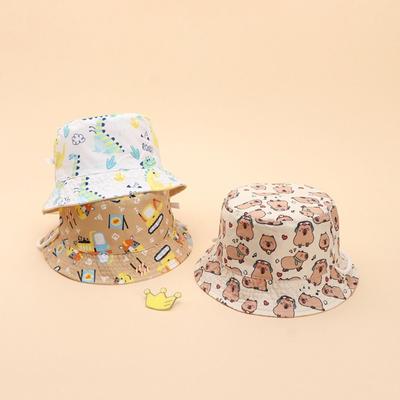 Cartoon Dinosaur Children Fisherman Hat Windproof Baby Capybara Sun Cap Cute Kids Bucket Hat  Girl