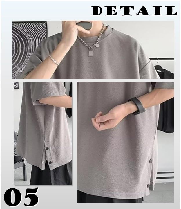 APAGAI Sleeve Oversized Oversized Side Drop Plus Korean Solid Summer Short Soft To the Simple Sleeve Short Sleeve Gym Korean Style Size 2XL Men's 3/4