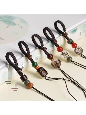 Hand-Woven Agate Zodiac Buddha Bead Keychain DIY Lanyard