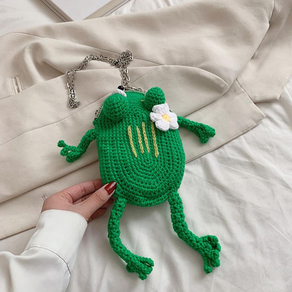 2025 NEW Cute Frog Shape Clip Bag Funny Cartoon Women Girl Mini Knitting Messenger Bag Chain Single Shoulder Crossbody Bag