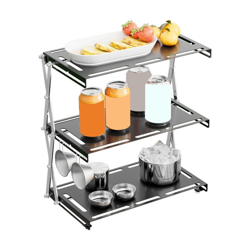 Camping Folding Storage Rack Desktop Stable Outside for Fishing Hiking Beach Three Layers