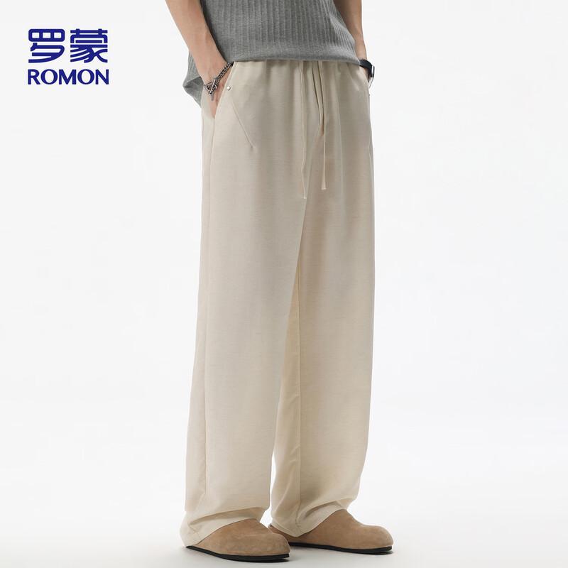 Luomeng Men s Ice Silk Linen Blend Loose Straight Pants 8XL