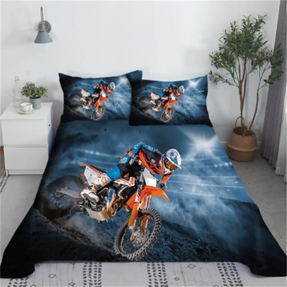 Cooles Motorrad Sport Bettwäsche Set 3D Gedruckt Motorradfahrer Polyester Bett Laken Bettbezug Mit Kissenbezug Bettwäsche
