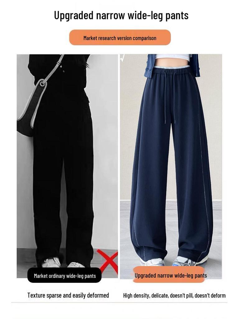 Women's Autumn 2025 Dark Blue High-Waisted Floor-Length Wide-Leg Trousers: Slimming Drape Style, Casual Fit (Model 23276)
