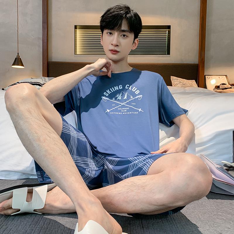 Men's Summer Modal Pajama Set: Korean Style Short-Sleeved Top and Shorts for Teens and College Students