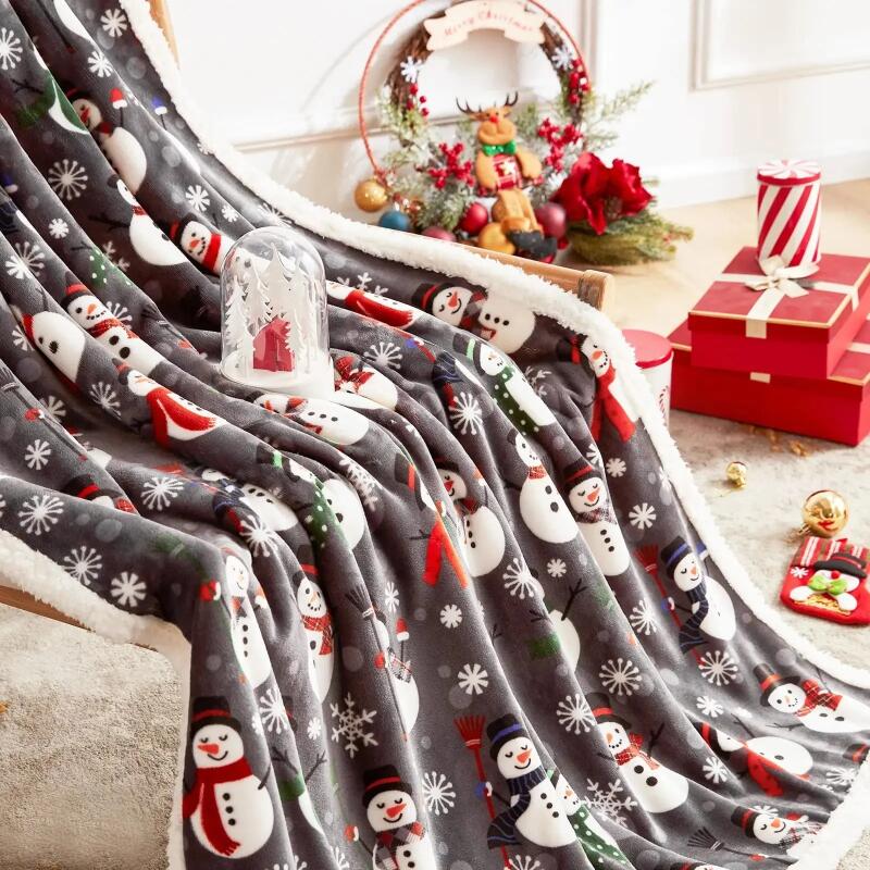 Weihnachten Christmas Rentier Überwurfdecke Doppellagig Verdicken Flauschig Weich Fleece Flanell Weihnachtsmann Schneemann Decke Heim Geschenk