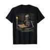 Gothic Skeleton Library Cat Dark Art Book Reader Witchy T Shirt Black Vintage Soft Unisex Stretched Versatile Breathable