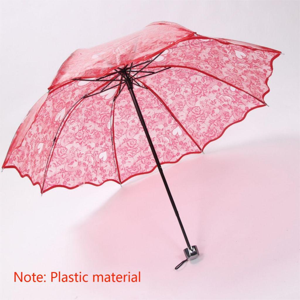 Love lace transparent plastic umbrella with three folds, convenient to carry, manually open the umbrella