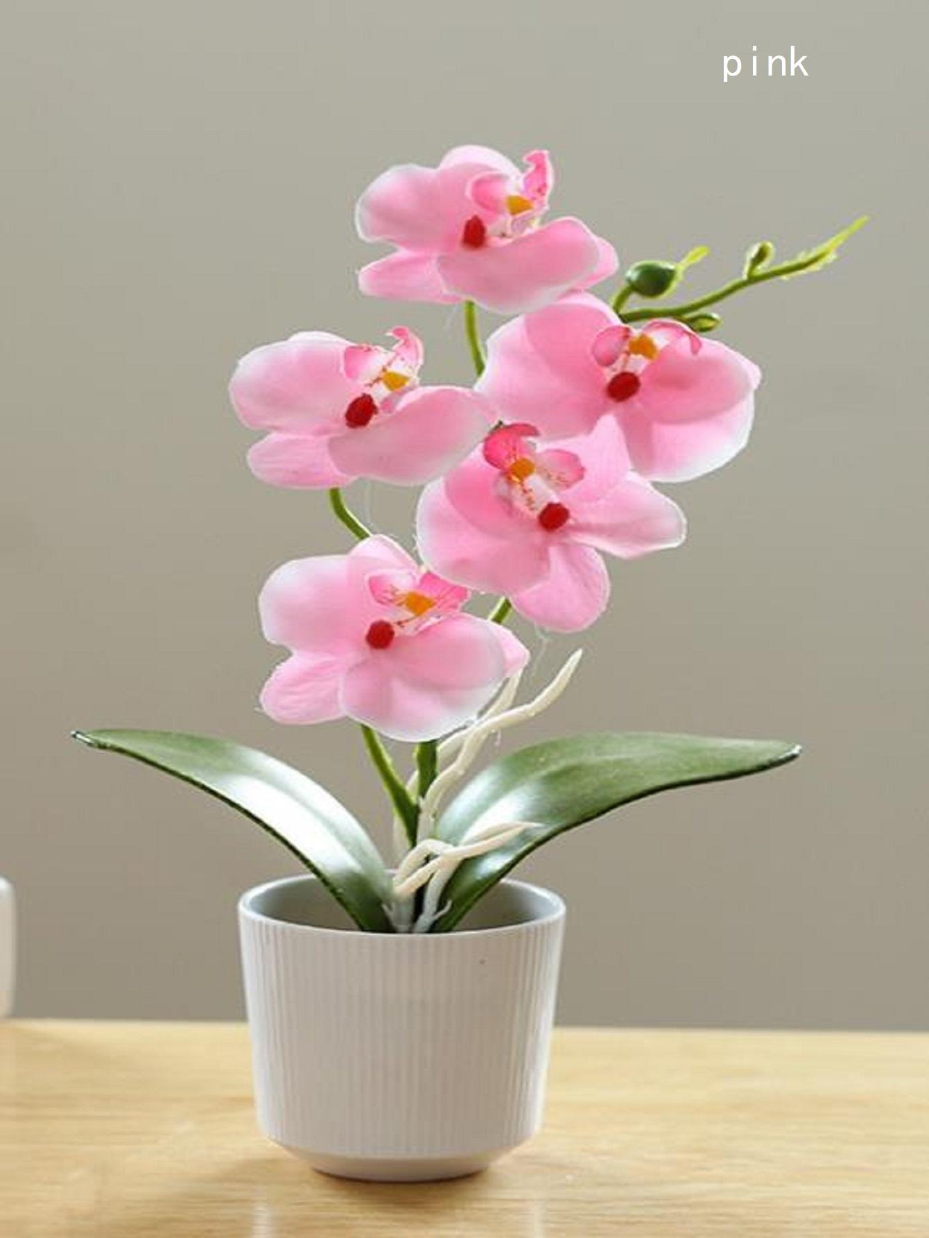 

Креативный Фаленопсис с восемью головками, бонсай, имитация цветка, искусственный цветок, имитация горшка, искусственное украшение для дома и офиса розовый