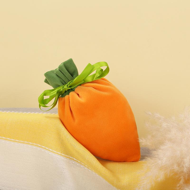 

Easter Velvet Carrot-Shaped Present For Kids Bag With Drawstring Rabbit Ear Candy Jewelry Basket For Party Supplies 20x10cm
