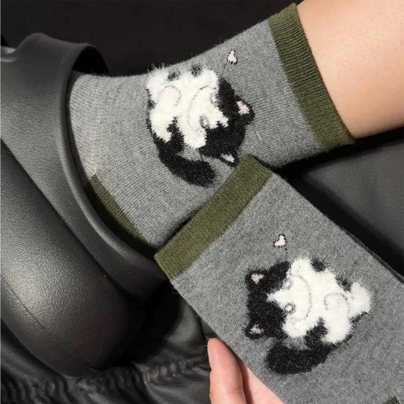 Fashion Kawaii Dog Socks Winter Warm Cartoon Cute Dog Cat Animal Mid-tube Stockings for Women Girls Home Sleep Sockings Gifts