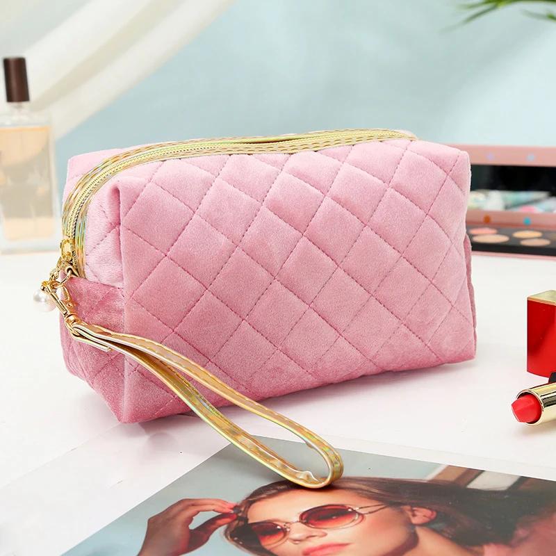 New Velvet Women's Cosmetic Bags Clutch Handbag Portable Zipper Travel Phone Storage Bags Vintage Makeup Bag for Girl