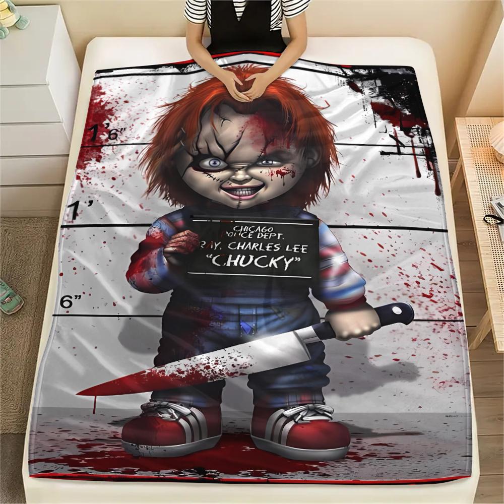 1Pc Chucky Print Flannel Blanket, High quality Comfortable for All Seasons, Home Decor, Warmth and Comfort, Perfect for Christmas Gifts
