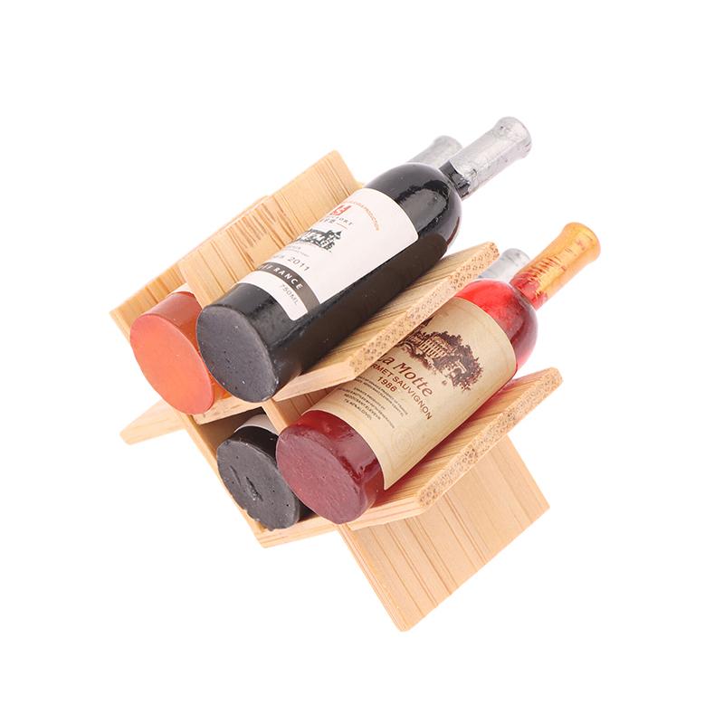 Puppenhaus Zubehör Miniatur Holz Wein Flasche Halter Mini Schaufenster Modell Spielzeug Für Puppe Haus Dekoration
