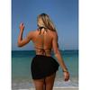 Women's 3 Piece Ruffle Halter Bikini Set Textured Triangle Top Lace Crochet Cover Up Skirt Sexy Summer Beach Hot Spring Bathing Suit Swimwear