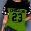 Digital Print Contrast Striped Season Women's Casual Fashion Sports Versatile Short-sleeved Tops