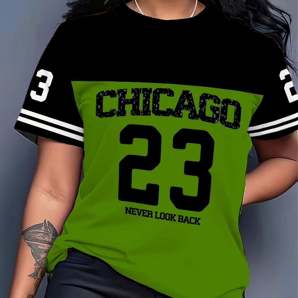 Digital Print Contrast Striped Season Women's Casual Fashion Sports Versatile Short-sleeved Tops