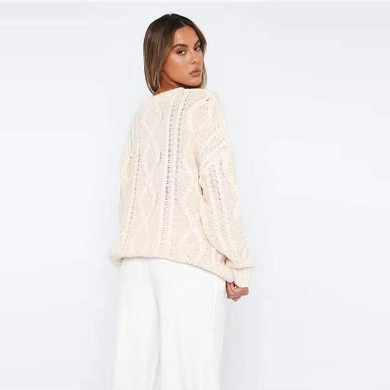 Women's Fashionable Comfortable Diamond Knit Crew Neck Sweater