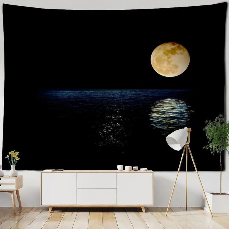 Water Moon Night Scene Pattern Tapestry Home Wall Decoration Tapestry Bedroom Living Room Tapestry