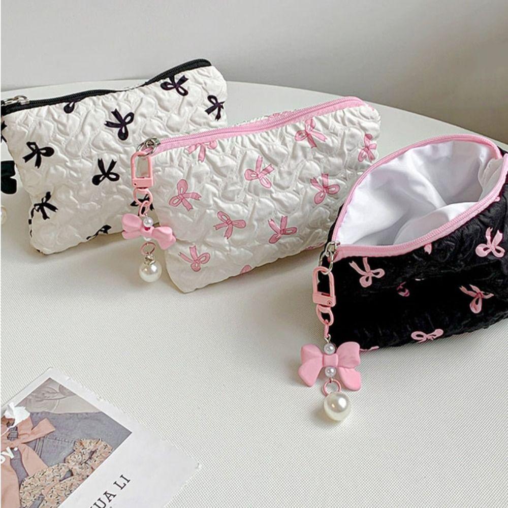 Bow Pendant Bow Cosmetic Bag Zipper Coin Purse Travel Wash Bag Balletcore Makeup Bag  Girls