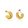 Elegant French C-Shaped Wide Noodle Stud Earrings - High-Quality Gold Plated Stainless Steel