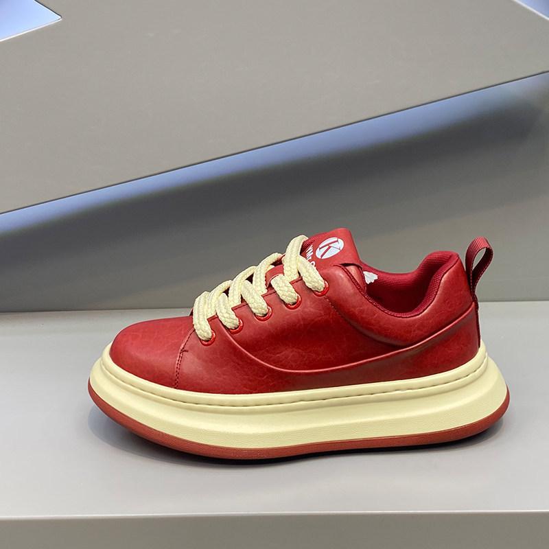 Autumn new thick-soled low-top bread shoes genuine leather retro lace-up casual shoes