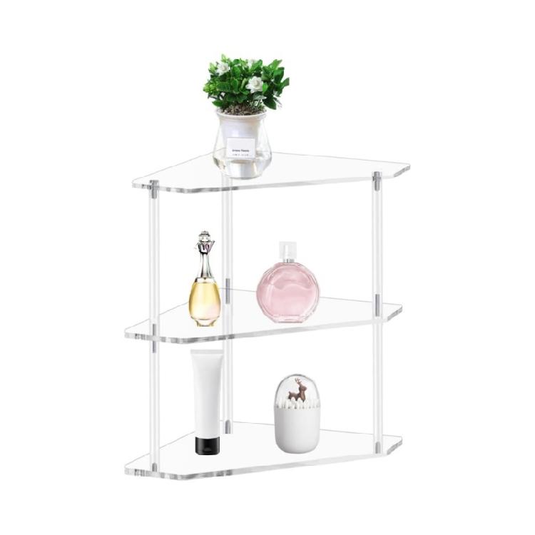 Elegant Wall Mounted Corner Shelf Acrylic Storage Rack Space Saving Organizer Triangle End Table for Skincare Tool