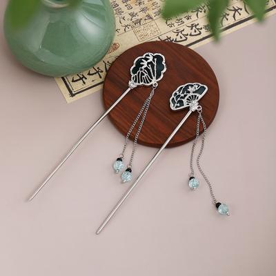 Retro Advanced Sense of The Long Section Tassel Step Shaking Ancient Wind Hairpin Chinese Dress Cheongsam Accessory Fan Hair Accessories Female