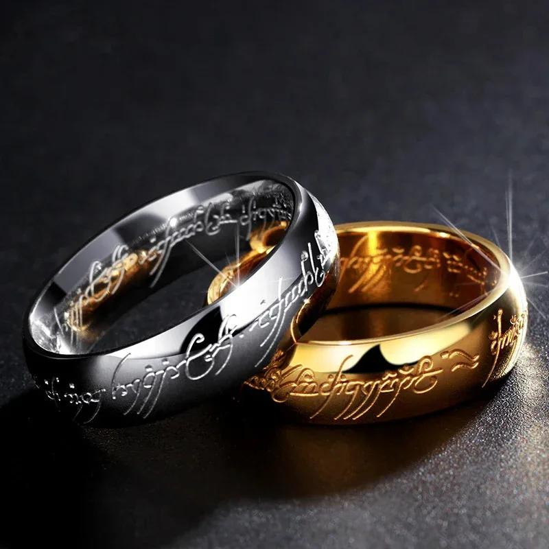 Lord of The Finger Rings Movie with The Same Inside and Outside 3D Engraving Spanish Sanskrit Ring Stainless Steel Exquisite