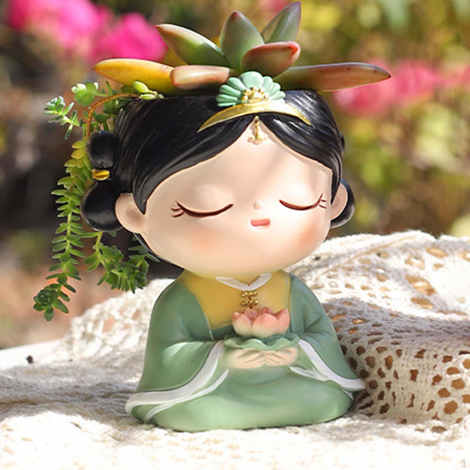 

Головной плантатор, милая фигурка девушки в горшке, настольный цветочный горшок, цветок из смолы для двора зелёный